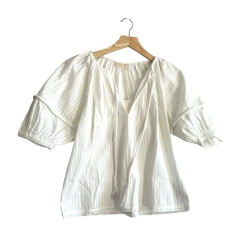 Ulla Johnson White‎ Cotton Laurenza Blouse, puff sleeves, Size 0, New with Tag